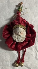Inarco Porcelain Santa Face Ornament with Velvet Costume and Two Bells picture