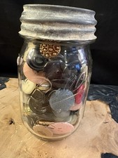 Vintage Cottage/Grammcor Ball Pint Jar/Zinc Lid Full Of Unsearched Vtg Buttons picture