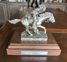 Oklahoma Land Run Centennial 1889-1999 Pewter / Wood Base picture