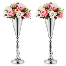 Inweder Sliver Vase 2 Pack Metal 16.5in Trumpet Tall Flower Vase picture