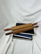 Primitive Old Long Wooden Rolling Pins Antique Red Painted Handles 2 picture