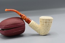 Ornate Cherrywood  Pipe  BLOCK MEERSCHAUM-NEW-HAND CARVED Case #1757 picture