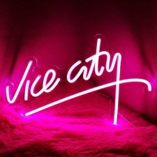 Pink Vice City Neon Sign -  Dimmable Led Neon Sign for Bedroom 15.6x9.8 Inch, Ne picture