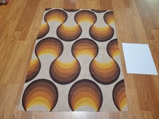 Awesome RARE Vintage Mid Century retro 70s Yel Tan Brn Waves Knit fabric LOOK  picture
