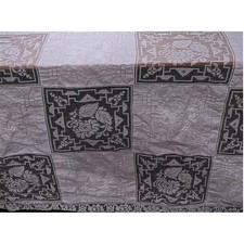 Vintage White Linen Tablecloth Hand Embroidered Floral Cutwork Lace 46x84 Rect picture