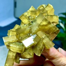 208G Natural Shiny Golden Cuboid Barite Based on purple Fluorite mineral crystal picture