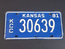 Vintage 1981 Kansas License Plate (KCC 30639) White Lettering on Blue picture