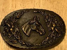 Vintage Heavy Brass Horse Head Belt Buckle 2 1/2