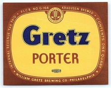 Vintage Gretz Philadelphia Porter Beer Label picture