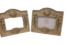 2 Pcs Set 1999 Greek Garden Lion Picture Frame 7x6.5 Floral Textured Ceramic picture