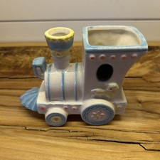 Vintage 1950s-1960s Ceramic Baby Shoe Planter Blue/ Lavender Bow picture