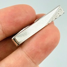 Art Deco Sterling Silver Tie Clip Engraved Mens Vtg Minimalist Mens Jewelry picture