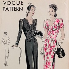 Rare 40s Vintage Vogue 5211 Day Dress Sewing Pattern Sz 12 B30 Unprinted  picture