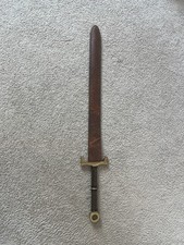 Vintage Iberia Philippines Broadsword Brass Hilt Leather Scabbard Medieval picture