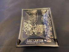 Lost Canyon, Wisconsin Dells Souvenir Glass Ashtray 1960s - Gold on Smoked Glass picture