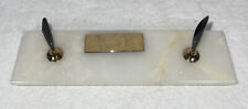 VTG Cross Marble Pen Holder Desk Set White Gold Tone Name Plate No Pens FLAWED picture