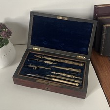 Box box compass drawing brass 19th century Napoleon III / antique drawing set case picture