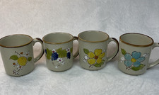 VTG Norleans Hand Painted Stoneware Mugs Set of 4 Floral Fruit Korea 8 oz picture