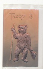 POSTCARD - Large Bear w/ stick + hat - Heavily Embossed and Air Brushed Teddy B picture