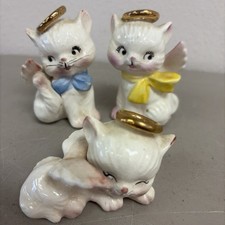 Vtg Napco Angel Kitten Kitty Cat Figurine Japan Halo Christmas Holiday 3 Figures picture