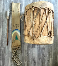 Vintage Fast Star SIGNED Drum Native American Indian Hand Made w/ Beater & Bag picture