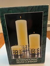 International Silver Co  Silverplated Pierced Candle Stand w/3  Pillar Candles picture