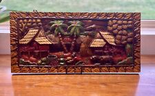 Vintage Asian Hand Carved Hand Painted Story Board Wall Hanging picture