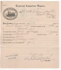 1906 HARTFORD STEAM BOILER CERTIFICATE EXTERNAL INSPECTION REPORT CT FESSENDEN picture