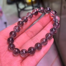 9.5mm Natural black Hair Crystal quartz round Beads polishing One loop bracelet picture