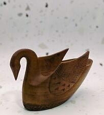 Vintage Small Handmade Wooden Carved Duck Trinket Dish picture