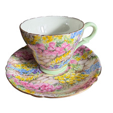 Vintage Shelley England Rock Garden Teacup Cup & Saucer Floral Chintz Set #104 picture