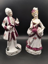 2 Vintage Porcelain Figurines Lady and Young Man White And Gold Trim Japan  picture