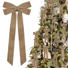 12Pcs Neutral Velvet Ribbon Bows Christmas Tree Decorations,5in x 10in Vintage picture