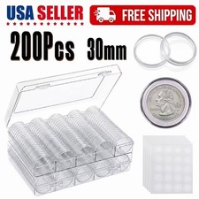 200Pcs 30mm Coin Holder Capsules Case Clear Round Storage Container for Half picture