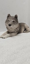 Sandicast Grey Wolf Sculpture Lying Down Signed Sandra Brue 1994 picture