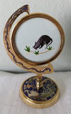 Vintage Chinese Rotating Brass Cloisonné Double-sided Silk Rat Embroidery picture