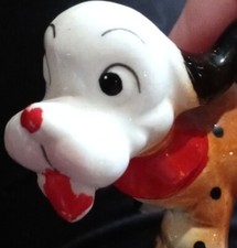 Dog Figurine Ceramic White & Brown Black Spots Japan Granny Core Vintage No Flaw picture