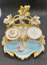 Antique Fine European Hand Painted Porcelain Inkwell picture