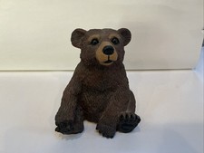 Sitting Bear Cub Grizzly Figurine Resin Wildlife Rustic Decor Tall Brown Bear picture