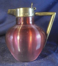 Cranberry threaded glass syrup pitcher   P3 picture