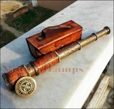 ANTIQUE BRASS TELESCOPE MARINE NAUTICAL LEATHER PIRATE SPYGLASS VINTAGE SCOPE picture
