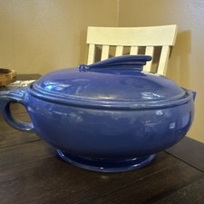 Hall's Superior Casserole 2068 Sundial Chinese Blue Handles Lid ART DECO Vintage picture