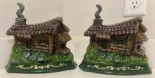 Lot Of 2 Painted Cast Iron Doorstop/Bookends Depicting a Lovely Lil Cottage picture