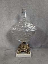 Vintage Crystal Candy Dish With Lid Bronze  Marble Base 13” Hollywood Regency picture