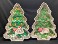 Lot of 2 Vintage Wilton Christmas Tree Cake Pans 1986 Aluminum 2105-9410 Inserts picture