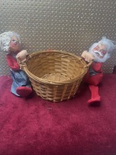 Vintage Annalee Sitting Mr & Mrs Santa Claus with Basket Christmas Dolls 1971 picture