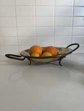 Antique & Rustic Brass, Forged Iron And Copper Brazier Bowl Dish With 3 Legs picture