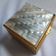 Vintage Signed FLORENZA Footed Trinket Box Mother of Pearl Hollywood Regency picture