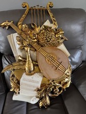 VTG HOMCO HOME INTERIOR GOLD SYROCO LARGE MUSICAL HARP HOLLYWOOD REGENCY STYLE picture