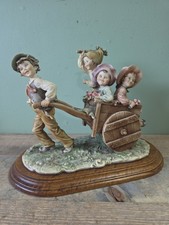 Capodimonte FIGURINE Signed B Merli Girls Outing On Wheelbarrow Collectible Rare picture